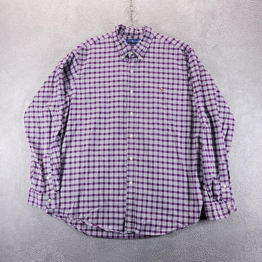 Polo‎ Ralph Lauren Shirt Mens 2XL Purple Plaid Check Classic Button Down Casual